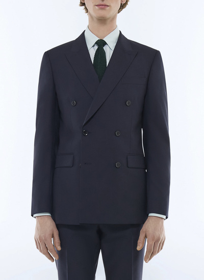 Men's jacket navy blue fresco virgin wool canvas Fursac - V3FOCA-BV01-30