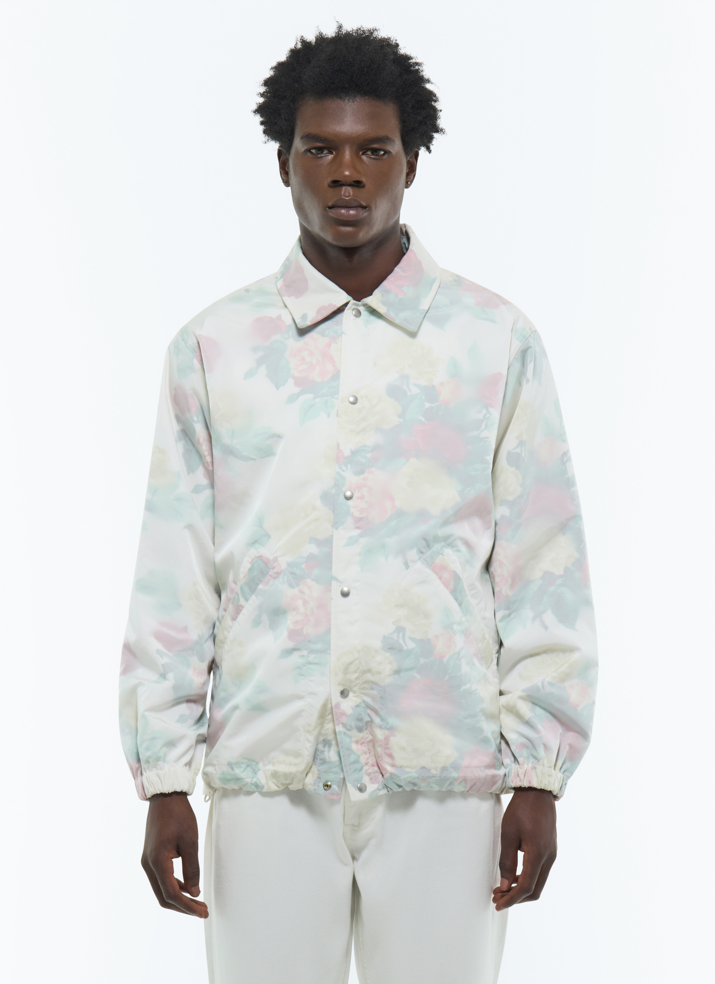 Men's jacket green, pink and white floral pattern mixed materials technical canvas Fursac - M3FOAK-FM05-L001