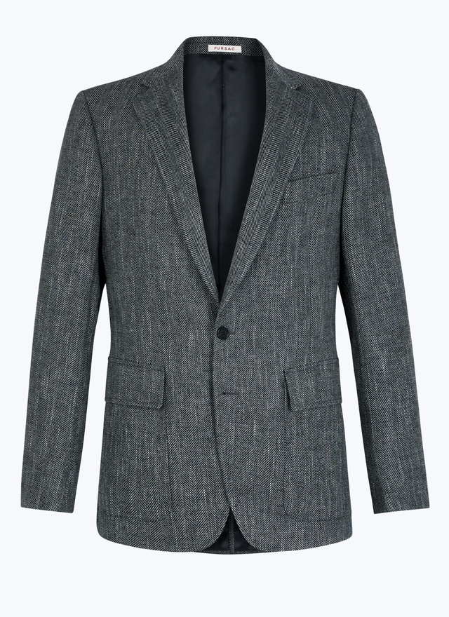 Men's grey virgin wool, cotton and linen jacket Fursac - V3CITO-CX40-B022