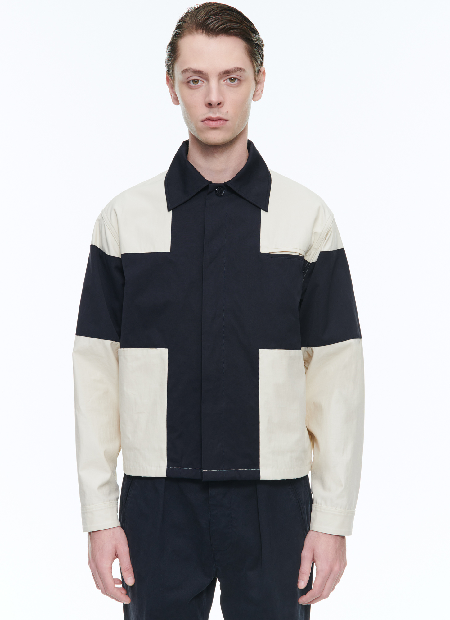 Men's jacket beige and navy blue water-repellent technical canvas Fursac - M3DOIX-DM31-A008