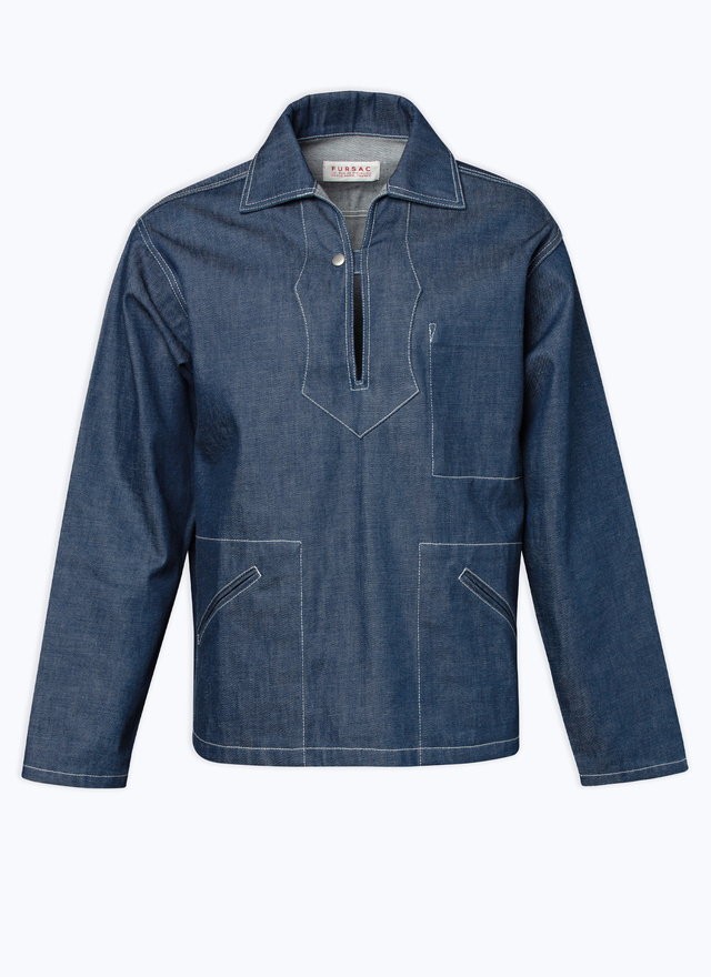 Men's blue, navy blue organic cotton serge jacket Fursac - M3DEWI-AX11-33