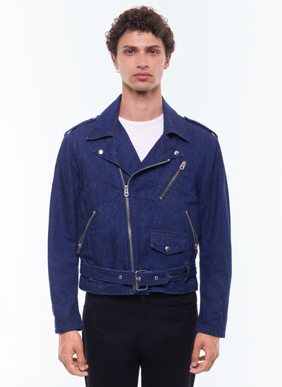 Men's jacket denim blue cotton and linen serge Fursac - M3ENIM-EP12-D030