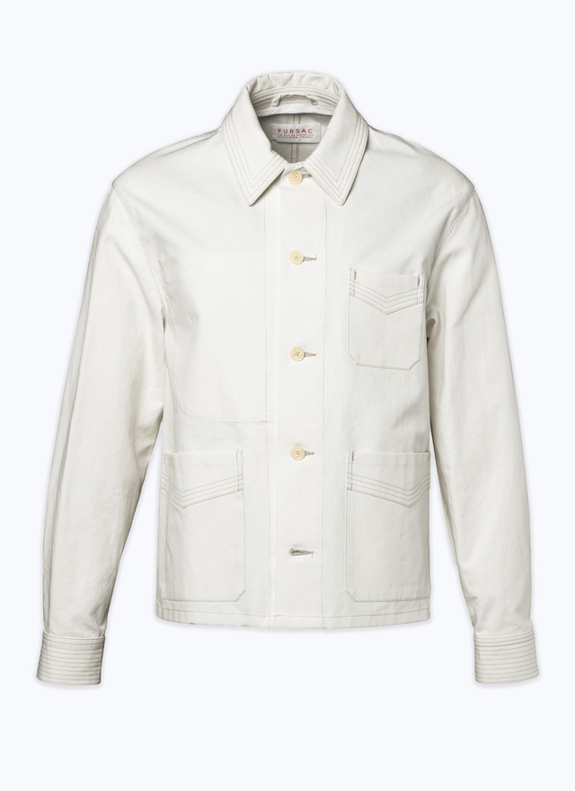 Men's white, ecru organic cotton canvas jacket Fursac - M3DOLE-DM15-A002