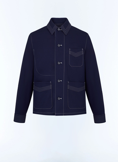 Men's blue, navy blue organic cotton canvas jacket Fursac - M3DOLE-DM15-D029