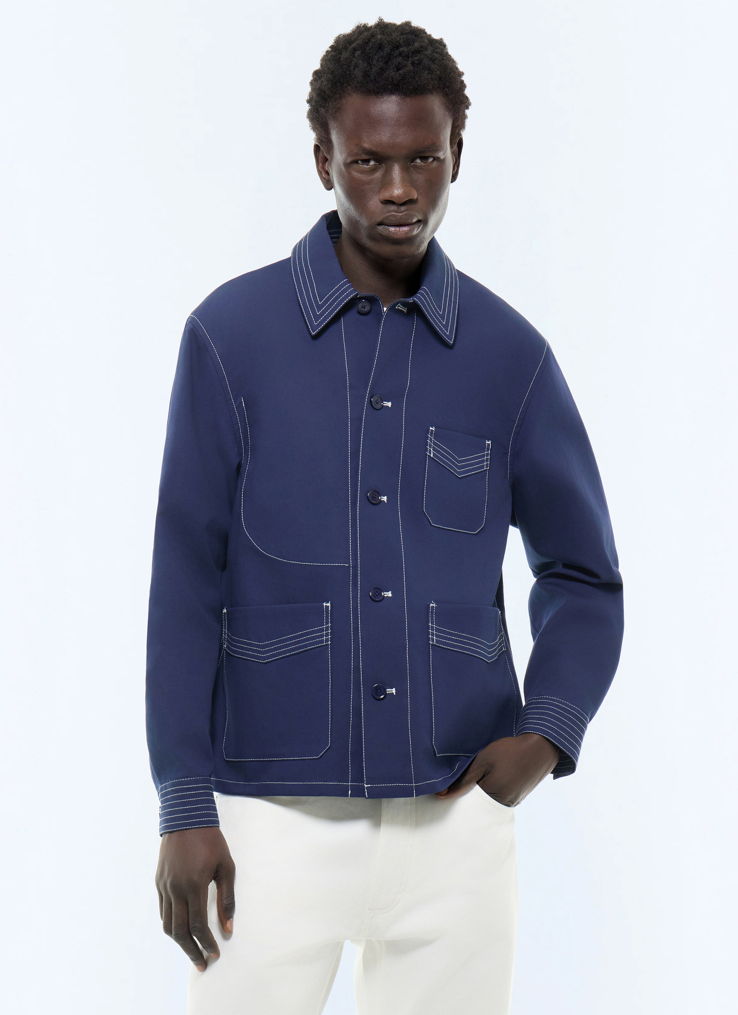 Men's jacket ink blue organic cotton canvas Fursac - M3DOLE-DM15-D029