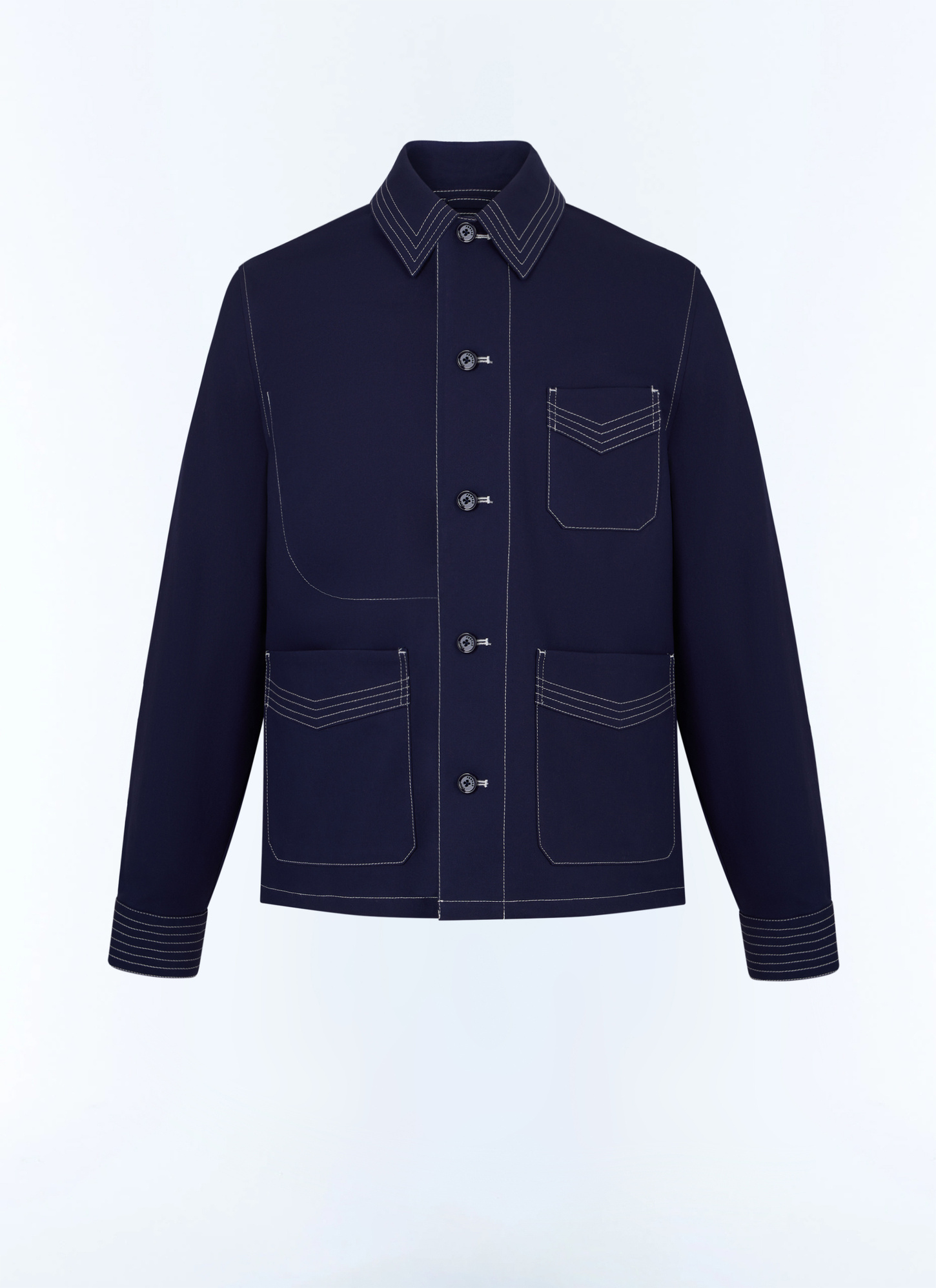 Men's blue, navy blue organic cotton canvas jacket Fursac - M3DOLE-DM15-D029