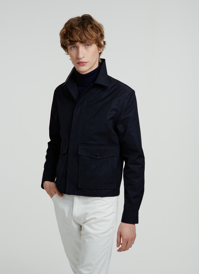 Men's jacket navy blue polyester and cotton gabardine Fursac - 22EM3VAPO-VM05/30