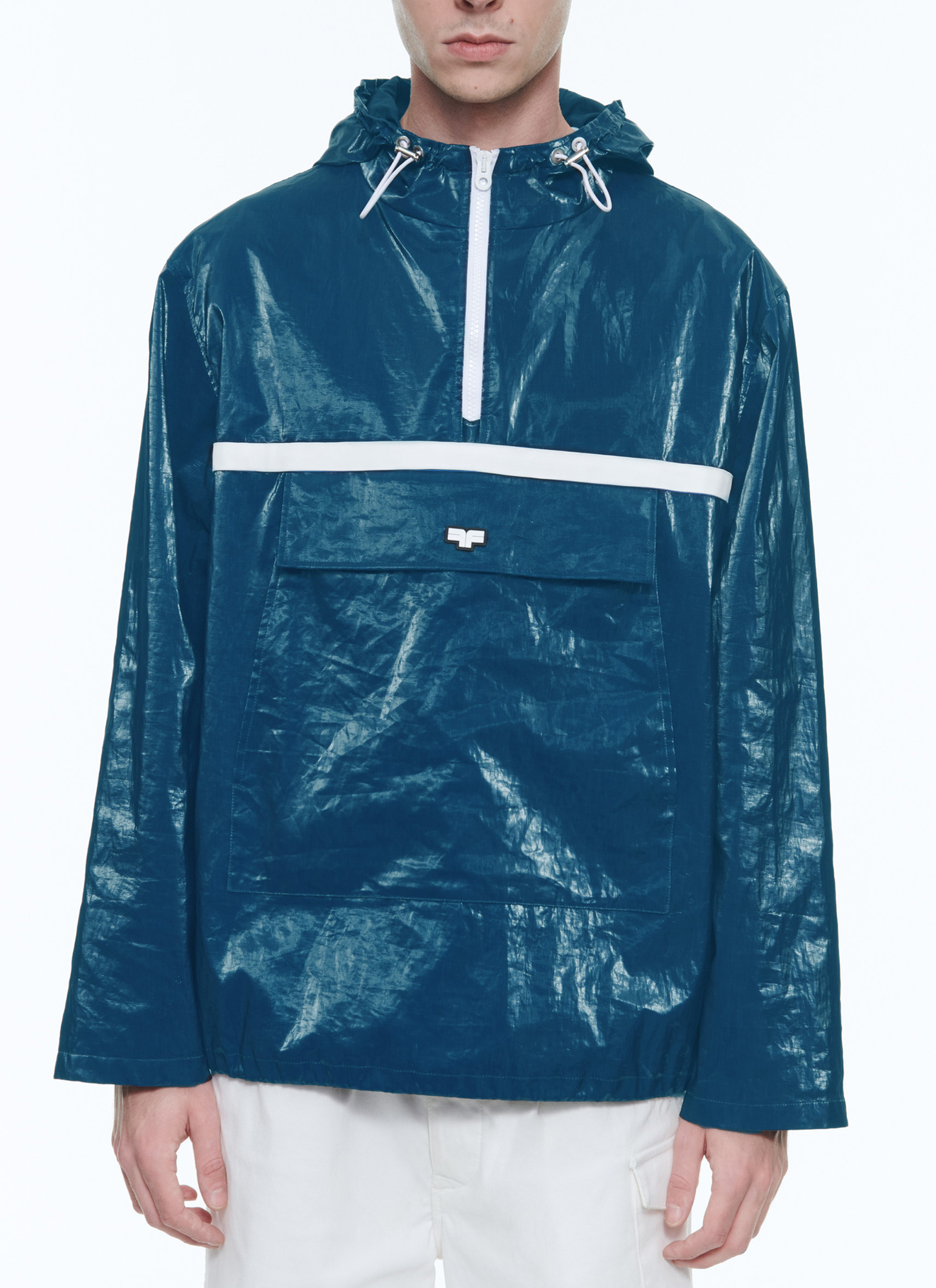 Men's jacket navy blue coated linen canvas Fursac - M3DORA-DM06-D032