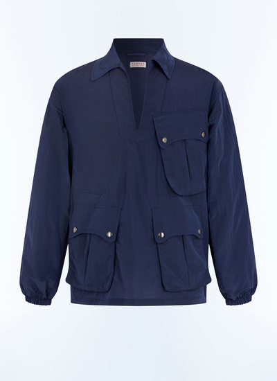 Men's blue, navy blue crinkled nylon canvas jacket Fursac - M3FLOR-FM11-D030