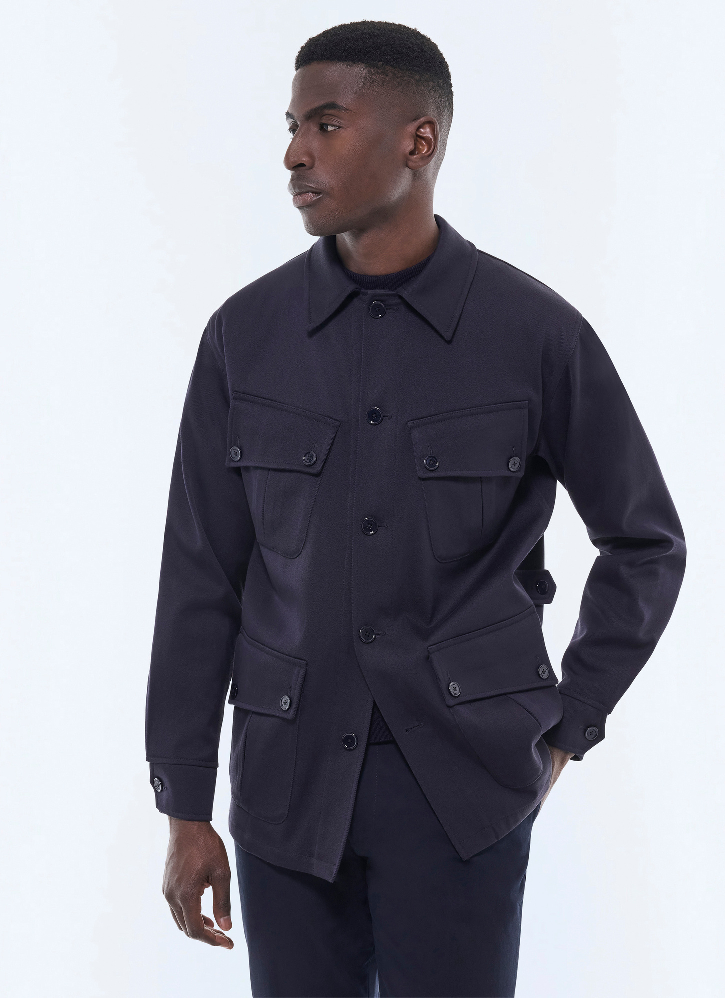 Men's jacket navy blue certified cotton cavalry twill Fursac - M3FUEL-EM01-D030