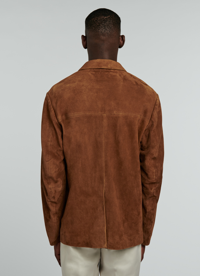 Men's brown goat leather jacket Fursac - M3VEST-VL04-12