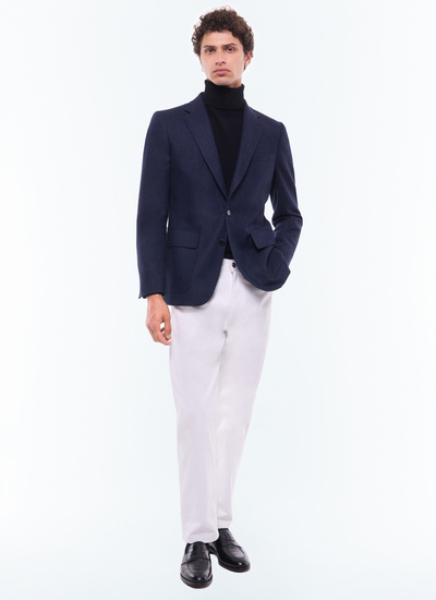 Men's jacket navy blue virgin wool, cotton and linen serge Fursac - V3EITO-CX40-D030