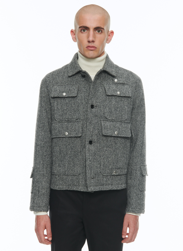 Men's jacket charcoal grey wool canvas Fursac - M3CARM-CM28-B019