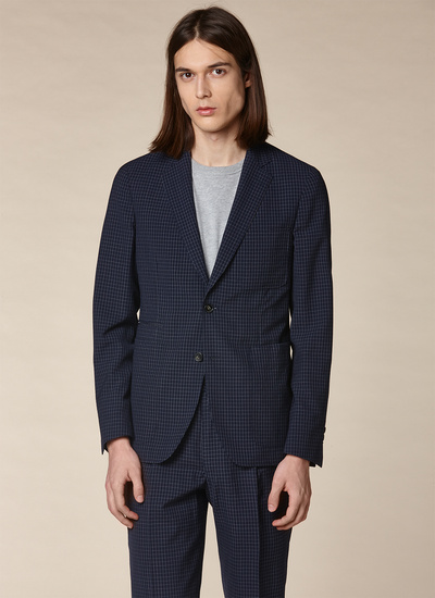 Men's jacket navy blue wool seersucker Fursac - V3SAJE-SX06-31