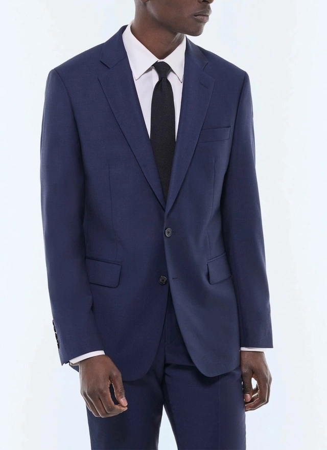 Men's jacket faux-plain carbon blue virgin wool canvas Fursac - V3EVIP-FC36-D031
