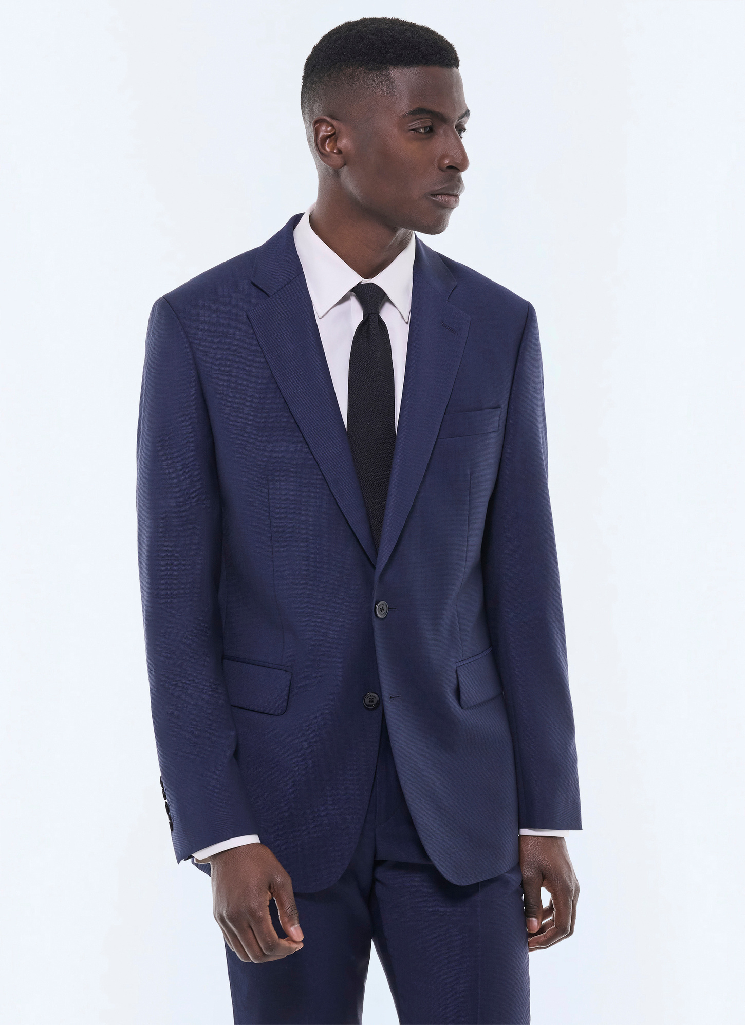 Men's jacket faux-plain carbon blue virgin wool canvas Fursac - V3EVIP-FC36-D031