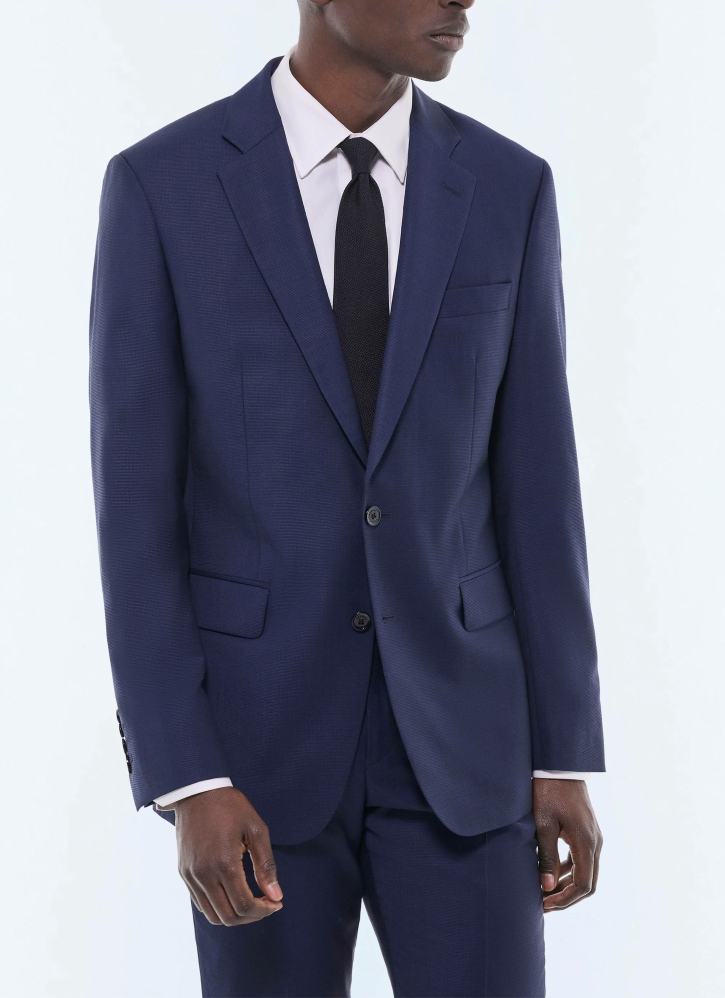 Men's jacket faux-plain carbon blue virgin wool canvas Fursac - V3EVIP-FC36-D031