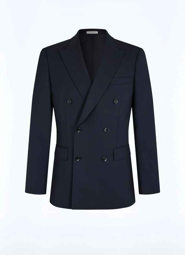 Men's blue, navy blue fresco virgin wool canvas jacket Fursac - V3FOCA-BV01-30