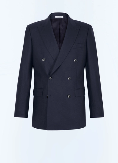 Men's blue, navy blue certified virgin wool flannel jacket Fursac - V3FOCA-EC29-D030