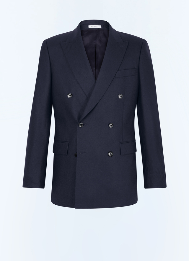 Men's blue, navy blue certified virgin wool flannel jacket Fursac - V3FOCA-EC29-D030