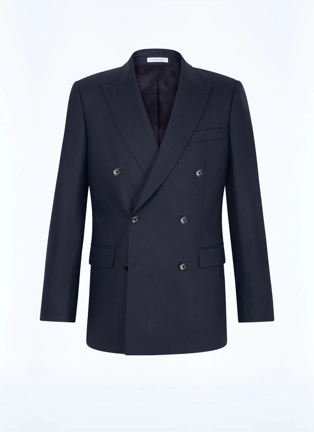 Men's blue, navy blue certified virgin wool flannel jacket Fursac - V3FOCA-EC29-D030