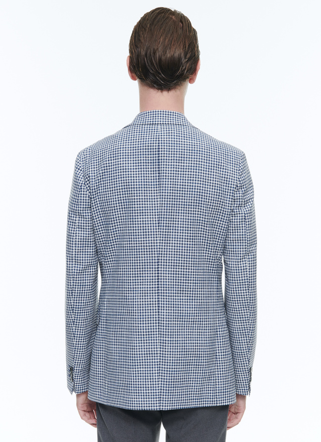 Men's white and dark blue gingham pattern jacket Fursac - V3DEKO-DV04-D027