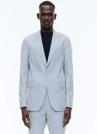 Men's jacket white and sky blue stripes cotton canvas Fursac - V3DAMA-DX05-D004