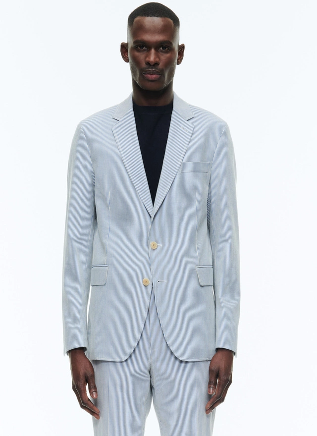 Men's jacket white and sky blue stripes cotton canvas Fursac - V3DAMA-DX05-D004