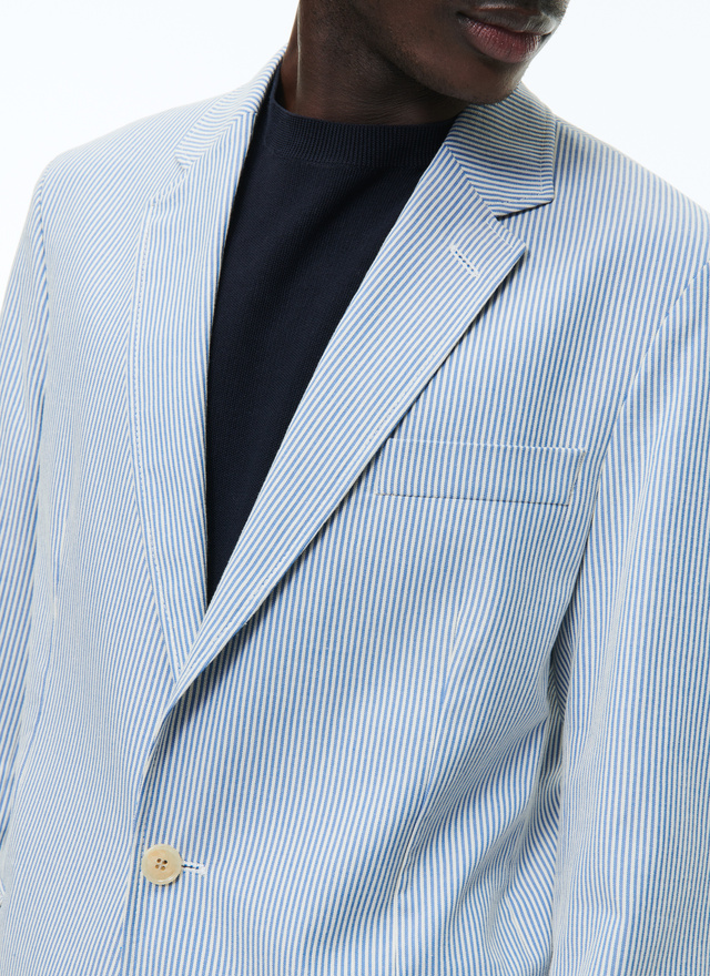 Men's white and sky blue stripes jacket Fursac - V3DAMA-DX05-D004