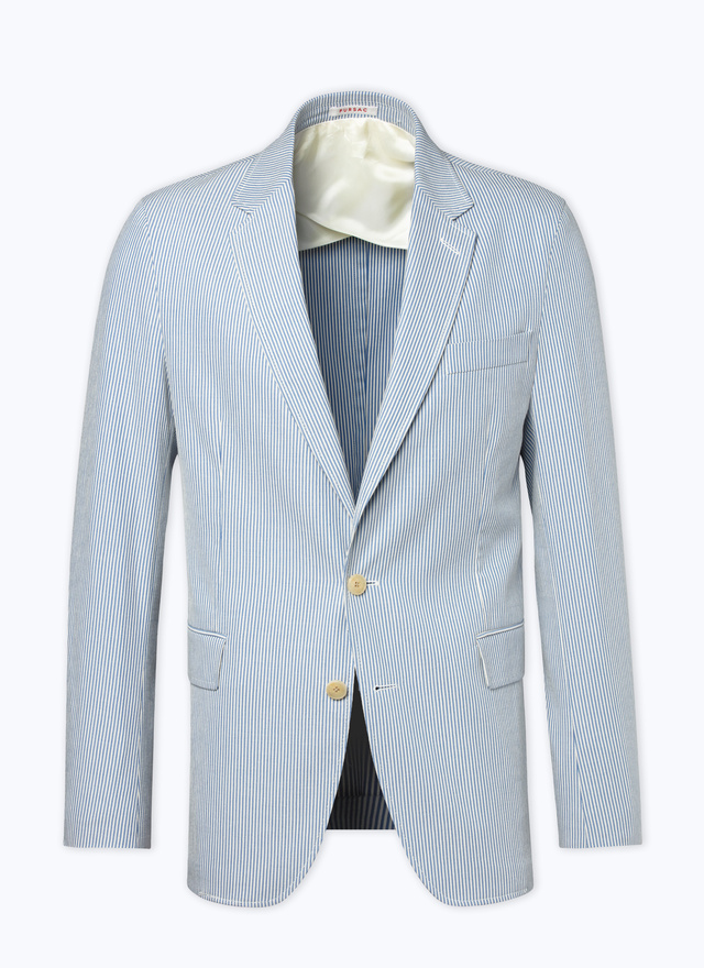Men's blue, navy blue cotton canvas jacket Fursac - V3DAMA-DX05-D004