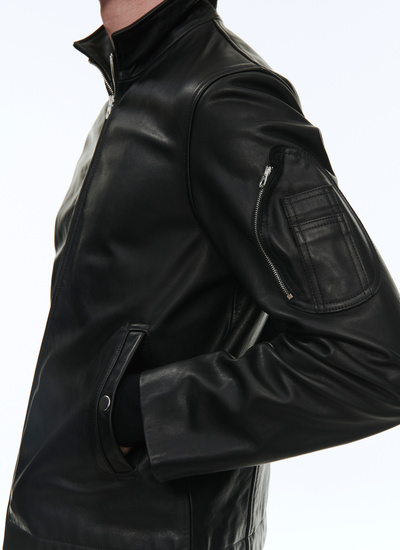 Men's black leather jacket Fursac - 23EM3BVOL-VL01/20