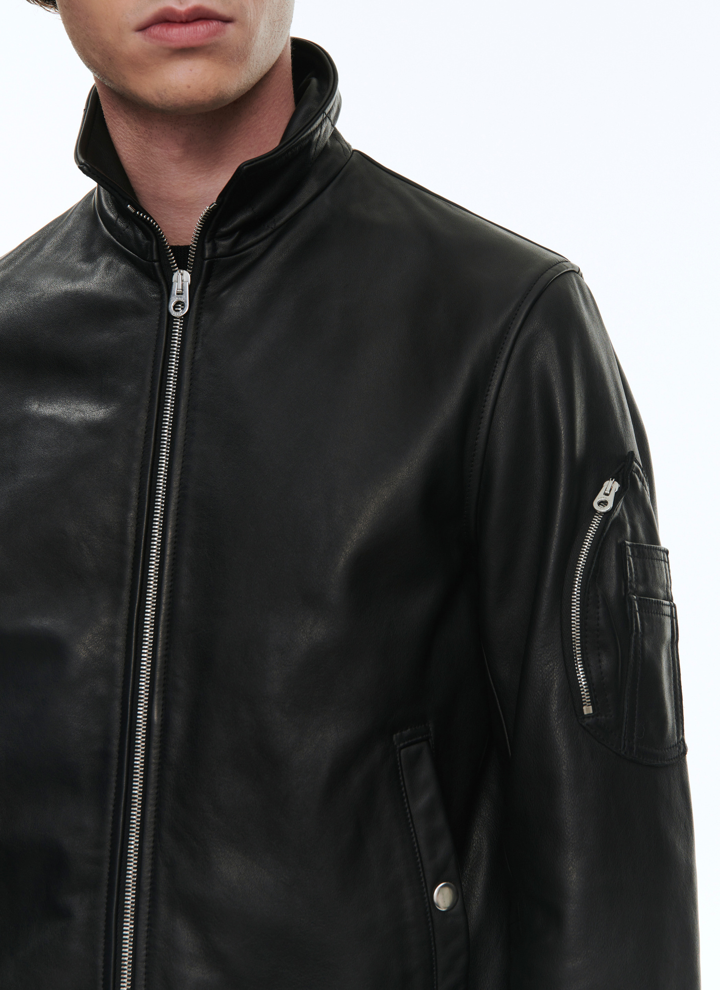 Men's black calfskin leather leather jacket Fursac - M3BVOL-VL01-20