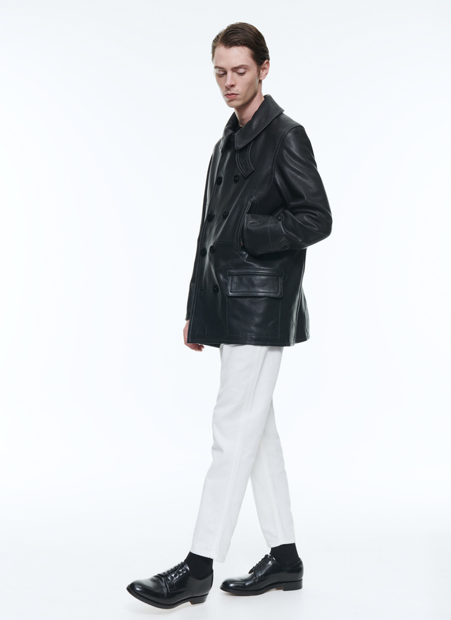 Men's black leather jacket Fursac - M3DENO-DL02-B020