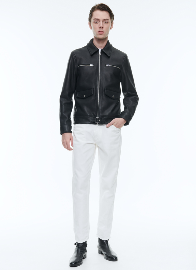 Men's black leather jacket Fursac - M3DICI-DL04-B020