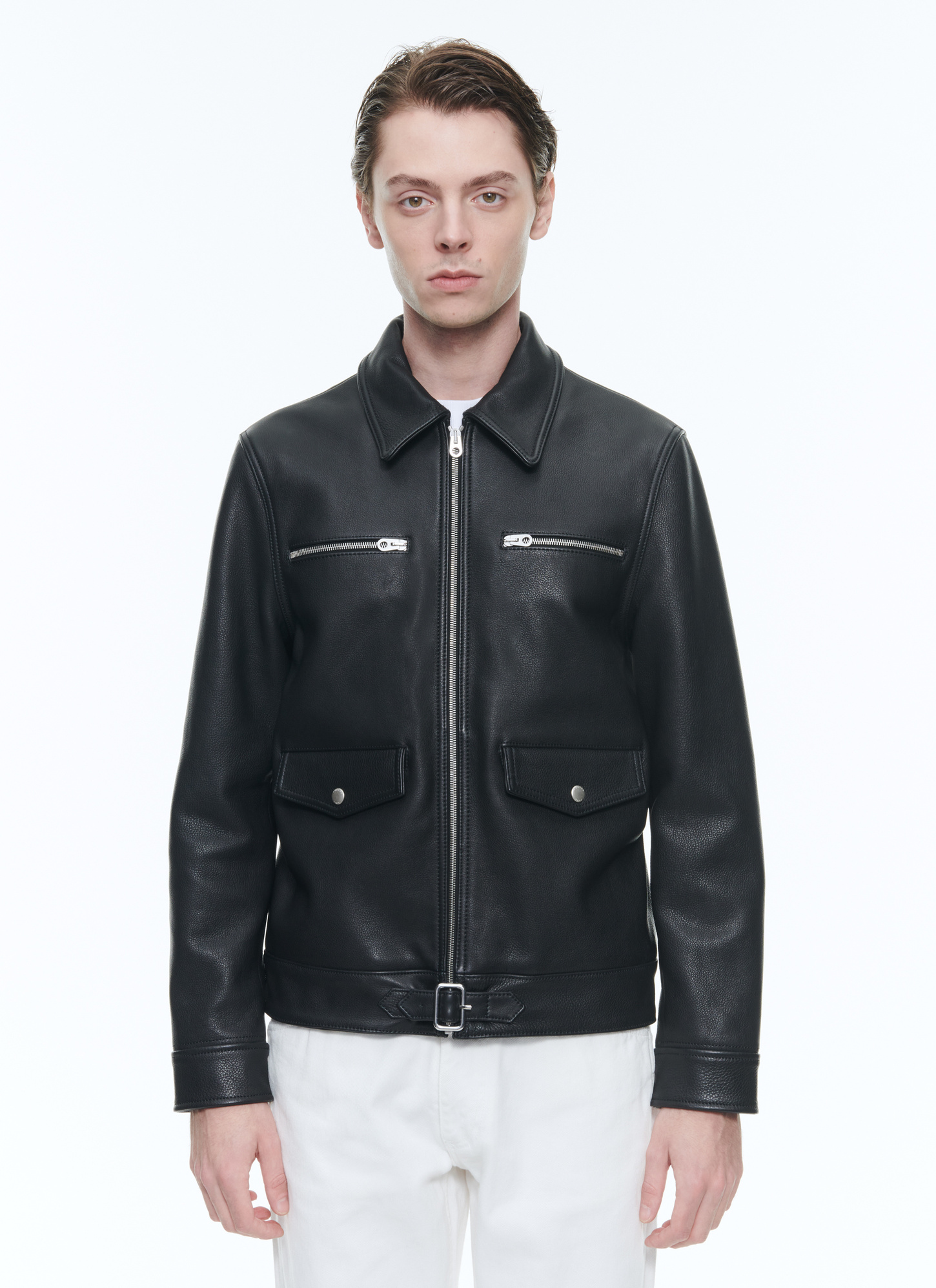 Black leather jacket M3DICI-DL04-B020 - Men's calfskin leather leather ...