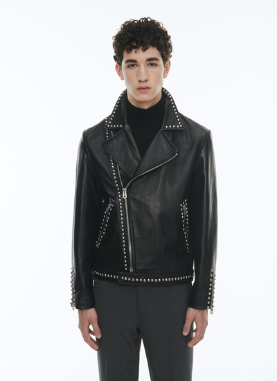Men's leather jacket black calfskin leather - studs Fursac - M3CLOU-VL01-B020
