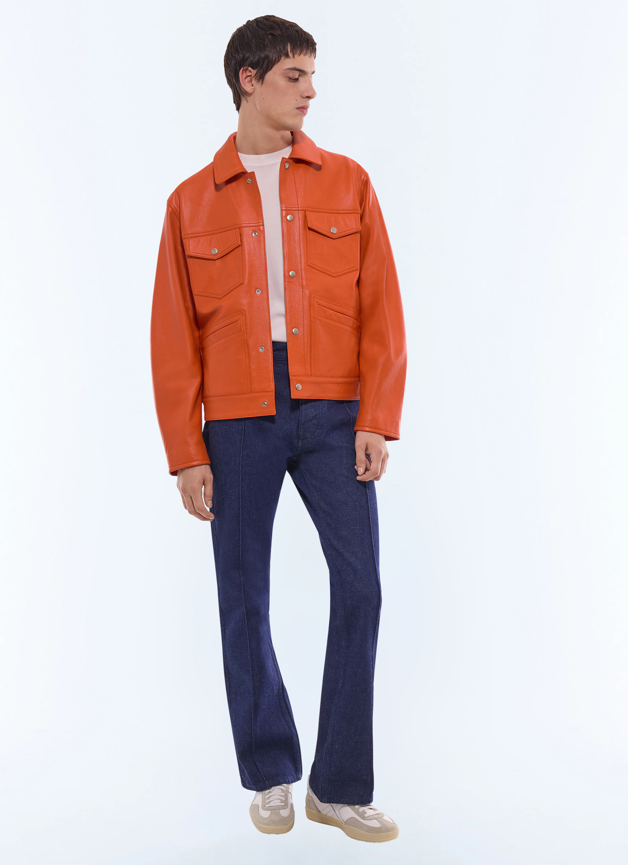 Orange Leather Leather jacket for Men - Fursac M3JICI-JL05-E014