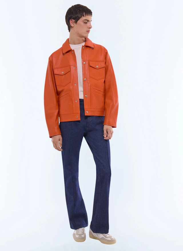 Men's orange leather jacket Fursac - M3JICI-JL05-E014