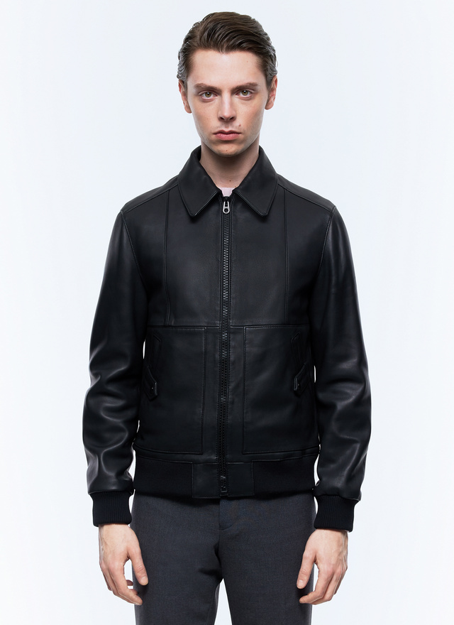 Men's leather jacket black certified lamb leather Fursac - M3EZRA-DL01-B020