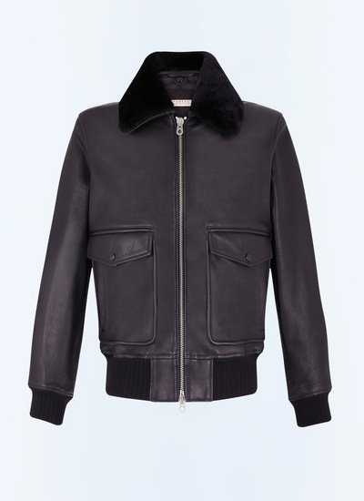 Men's black leather jacket Fursac - M3GOTT-GL02-B020