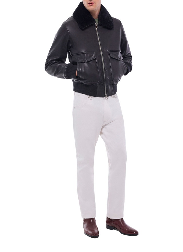 Men's black leather jacket Fursac - M3GOTT-GL02-B020