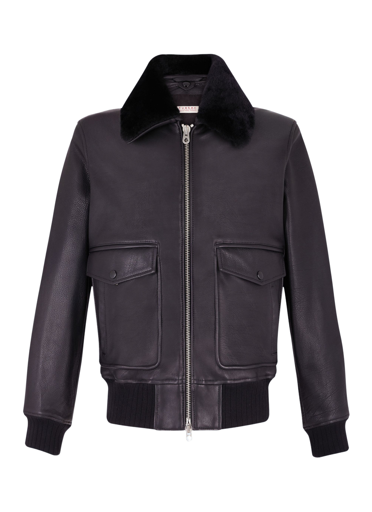 Men's black cow leather and sheep wool leather jacket Fursac - M3GOTT-GL02-B020