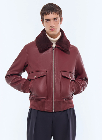 Men's leather jacket burgundy cow leather and sheep wool Fursac - M3GOTT-GL02-C014