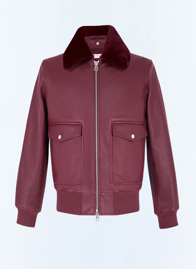 Men's burgundy leather jacket Fursac - M3GOTT-GL02-C014