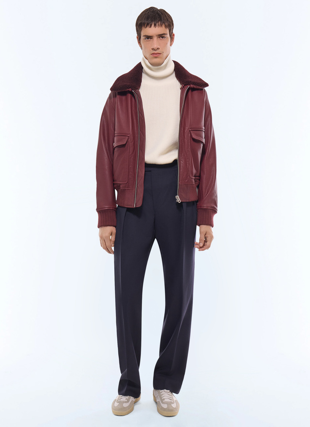 Men's burgundy leather jacket Fursac - M3GOTT-GL02-C014