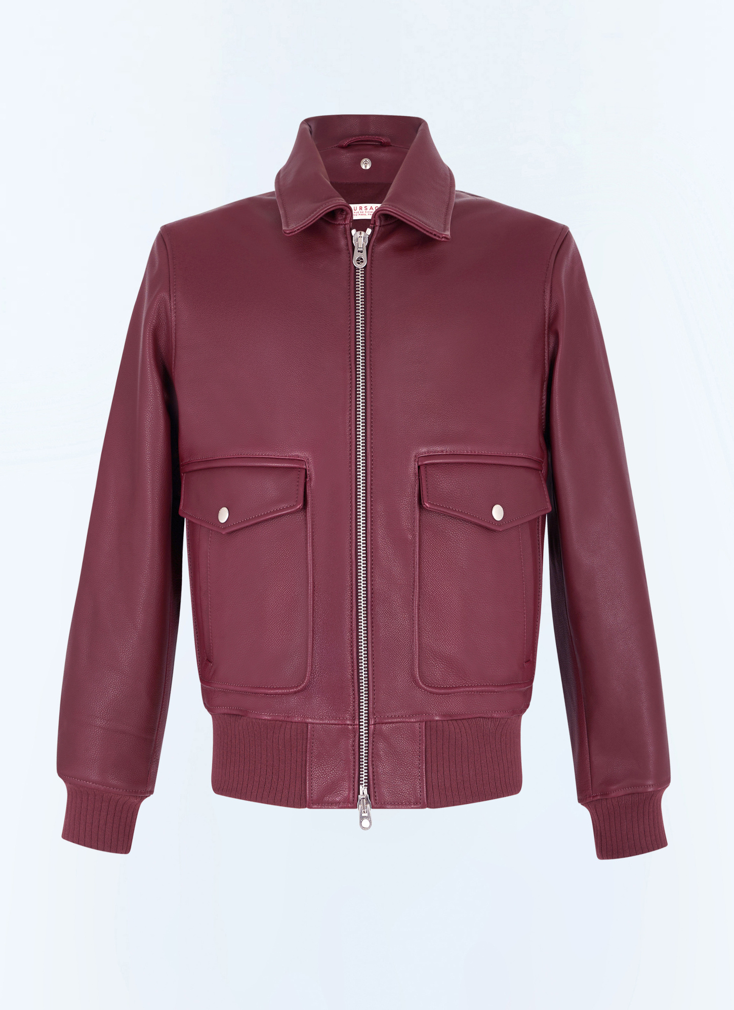Men's red, bordeaux cow leather and sheep wool leather jacket Fursac - M3GOTT-GL02-C014