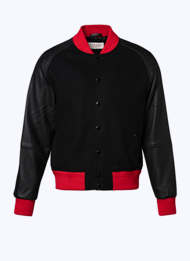 Men's black lamb leather and wool broadcloth leather jacket Fursac - M3CADY-CM31-B020