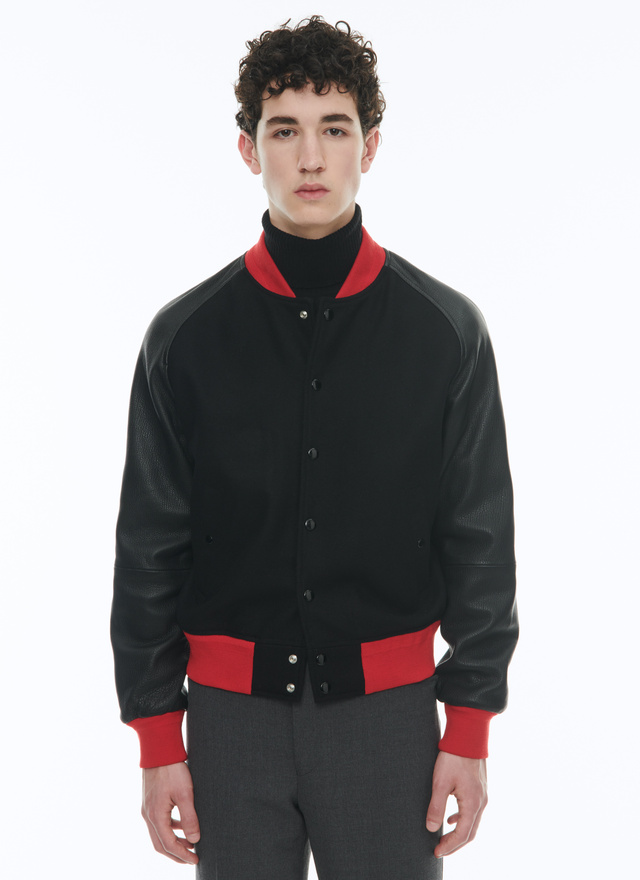 Men's leather jacket black lamb leather and wool broadcloth Fursac - M3CADY-CM31-B020