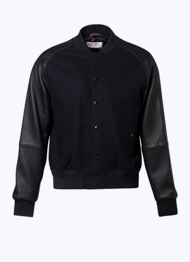 Men's blue, navy blue lamb leather and wool broadcloth leather jacket Fursac - M3CADY-CM31-D030