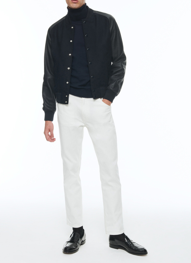 Men's navy blue leather jacket Fursac - M3CADY-CM31-D030